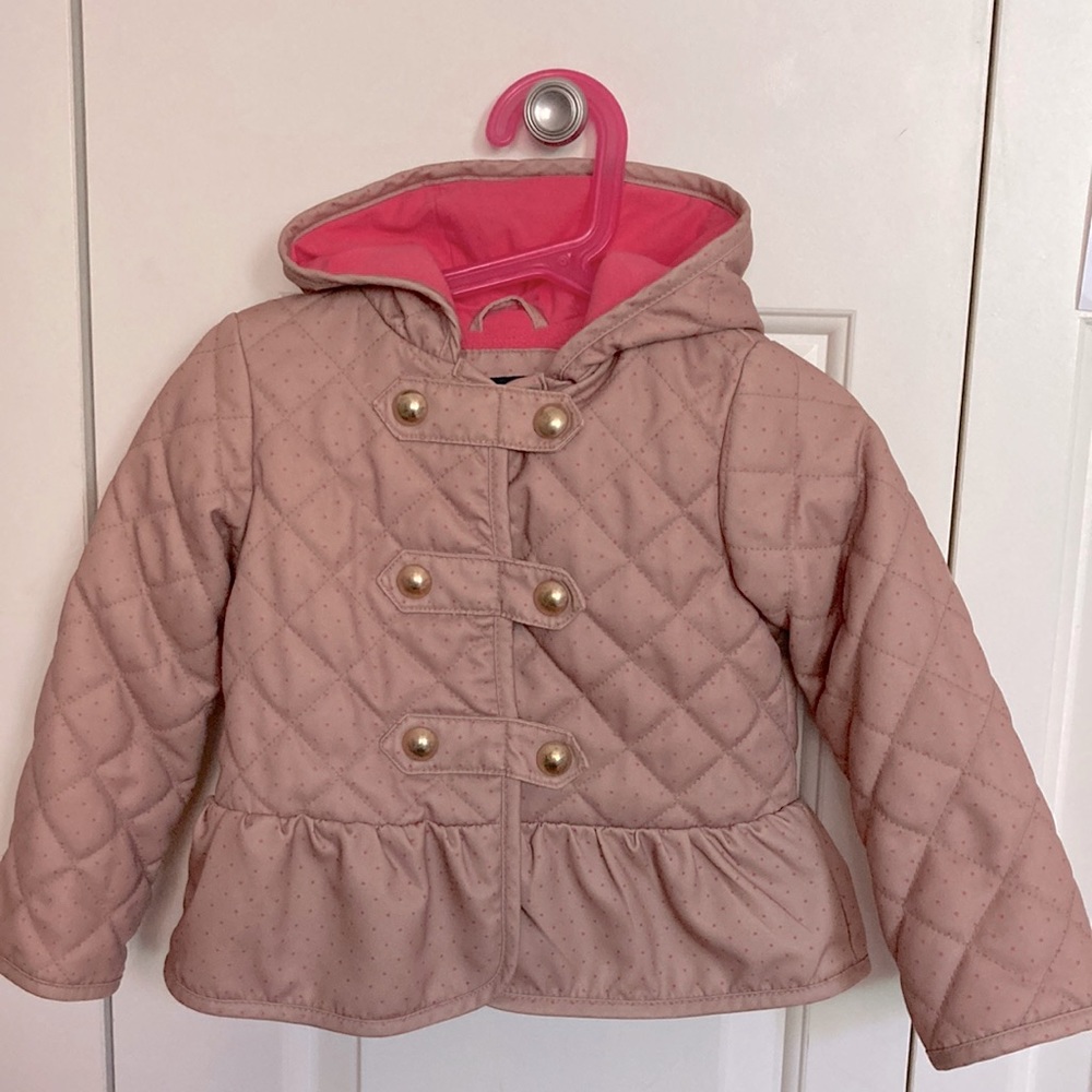 babyGap pink polka dotted pea coat with hood